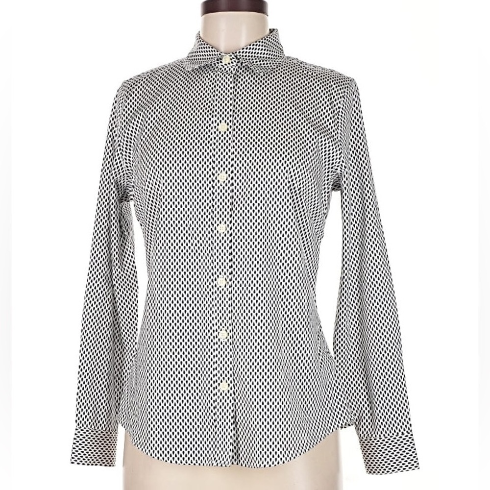 Banana Republic Non-iron Classic Fitted White & Navy Poplin Button Down Shirt 8